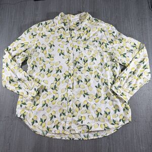Beachlunchlounge Button Up Shirt Womens XL Yellow Green Lemon Citrus